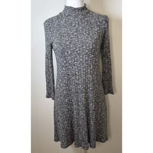 Michael Stars Dress Small Gray Ribbed Stretch Mock Neck Fit Flare Lined Preppy S
